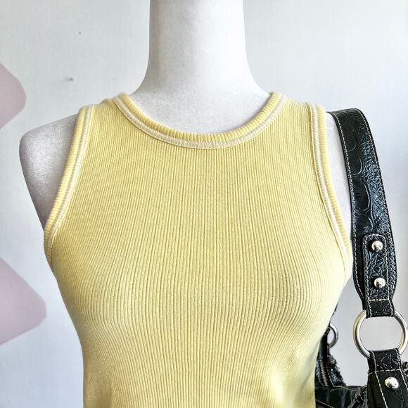 Butter Yellow Ribbed Tank Top, Clean Girl Minimalist Y2K Retro Coquette Medium - Picture 2 of 6
